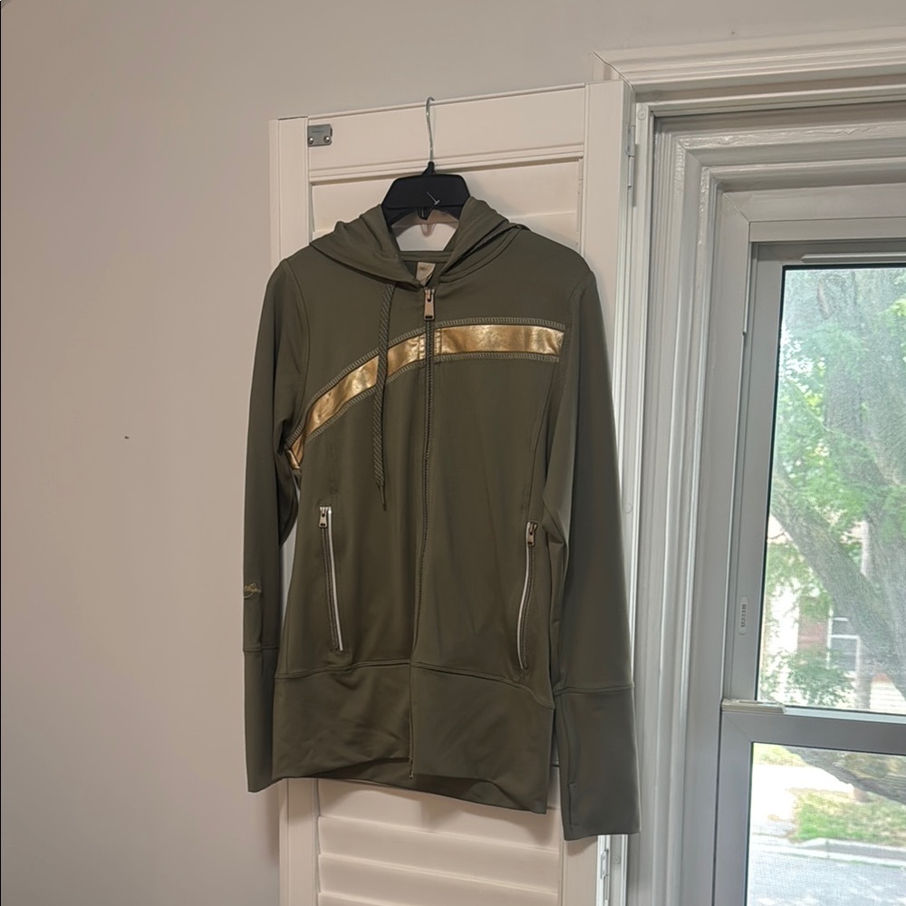 Reebok Olive Jacket with Gold Stripes